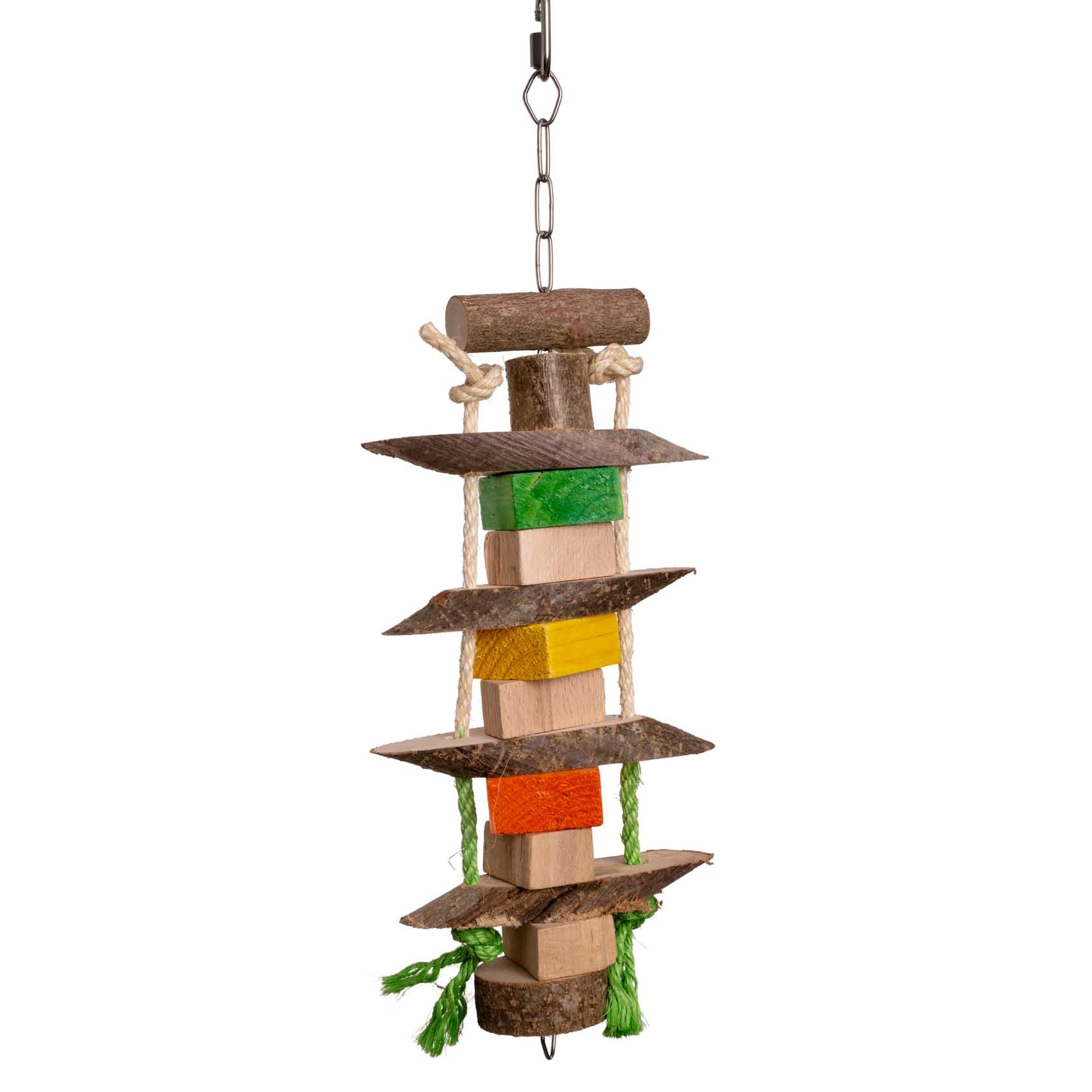 rico-s-futterkiste-knabber-turm-papageienspielzeug-35-cm-holz-sisal image 1