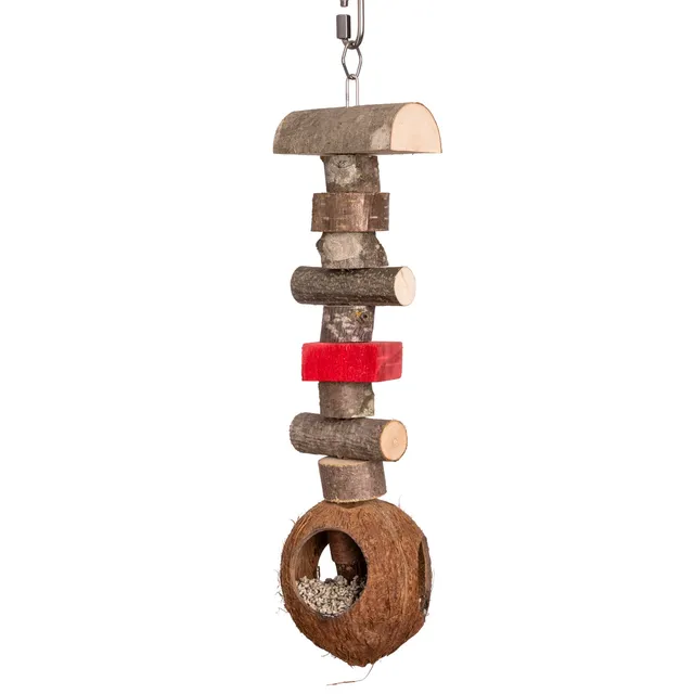 rico-s-futterkiste-mineralien-kokosnuss-papageienspielzeug-40cm image 1