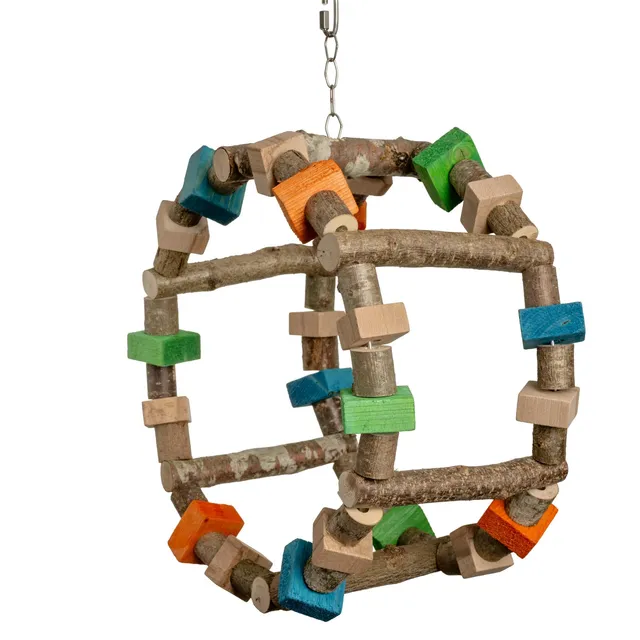 rico-s-futterkiste-schaukel-und-spielrad-papageienspielzeug-holz-30-cm image 1