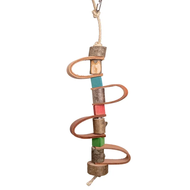 rico-s-futterkiste-lederwelle-sittichspielzeug-leder-holz-35-cm image 1