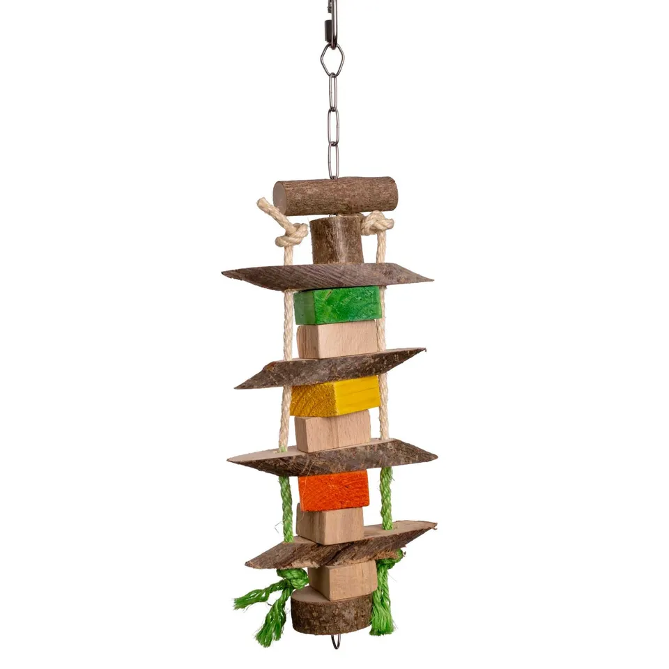 rico-s-futterkiste-knabber-turm-papageienspielzeug-35-cm-holz-sisal image 1