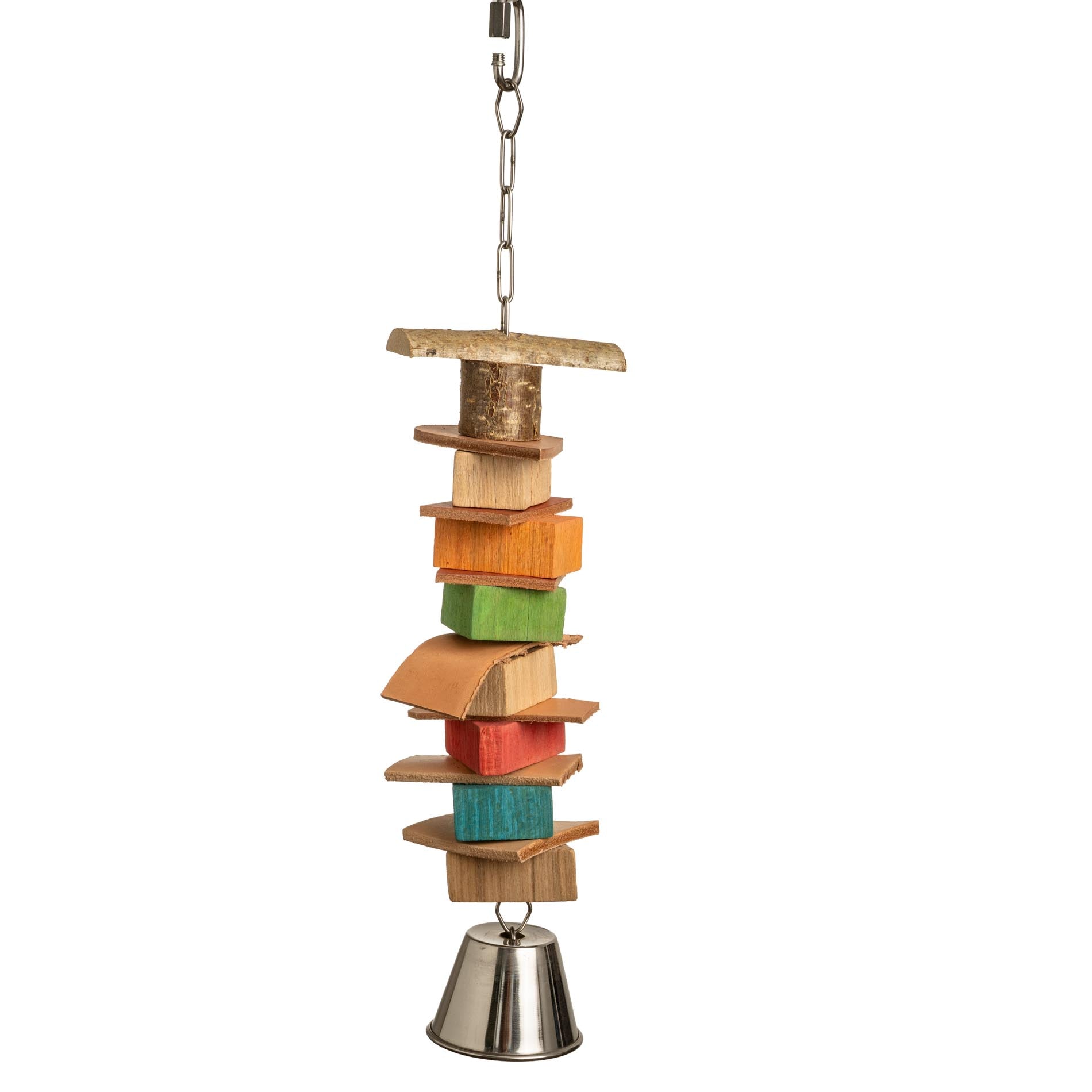 rico-s-futterkiste-leder-gl-ck-papageienspielzeug-glocke-holz-leder image 1