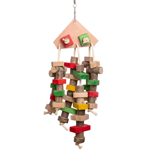 rico-s-futterkiste-lederdreieck-papageienspielzeug-sisal-holz image 1
