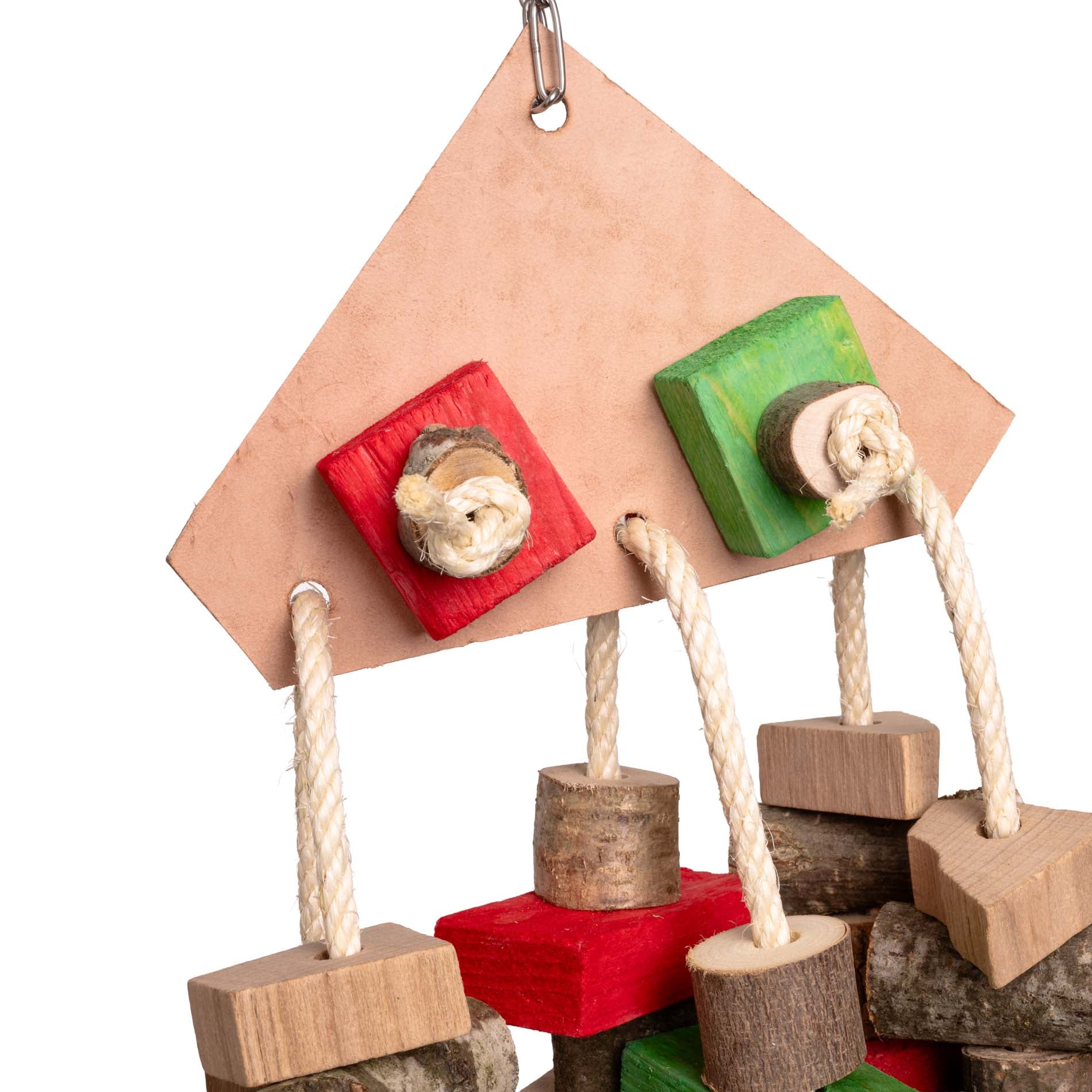 rico-s-futterkiste-lederdreieck-papageienspielzeug-sisal-holz image 2