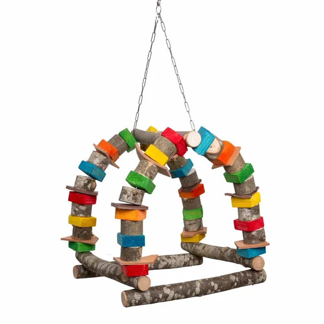 rico-s-futterkiste-tunnel-schaukel-papageienspielzeug-hartholz-leder image 1