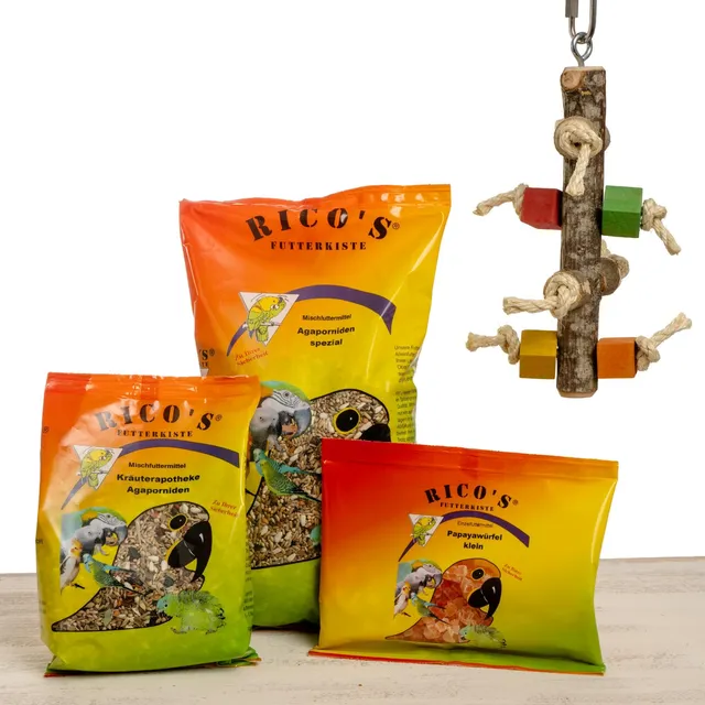 rico-s-futterkiste-starter-kit-agaporniden-vogelfutter-geschenkset image 1