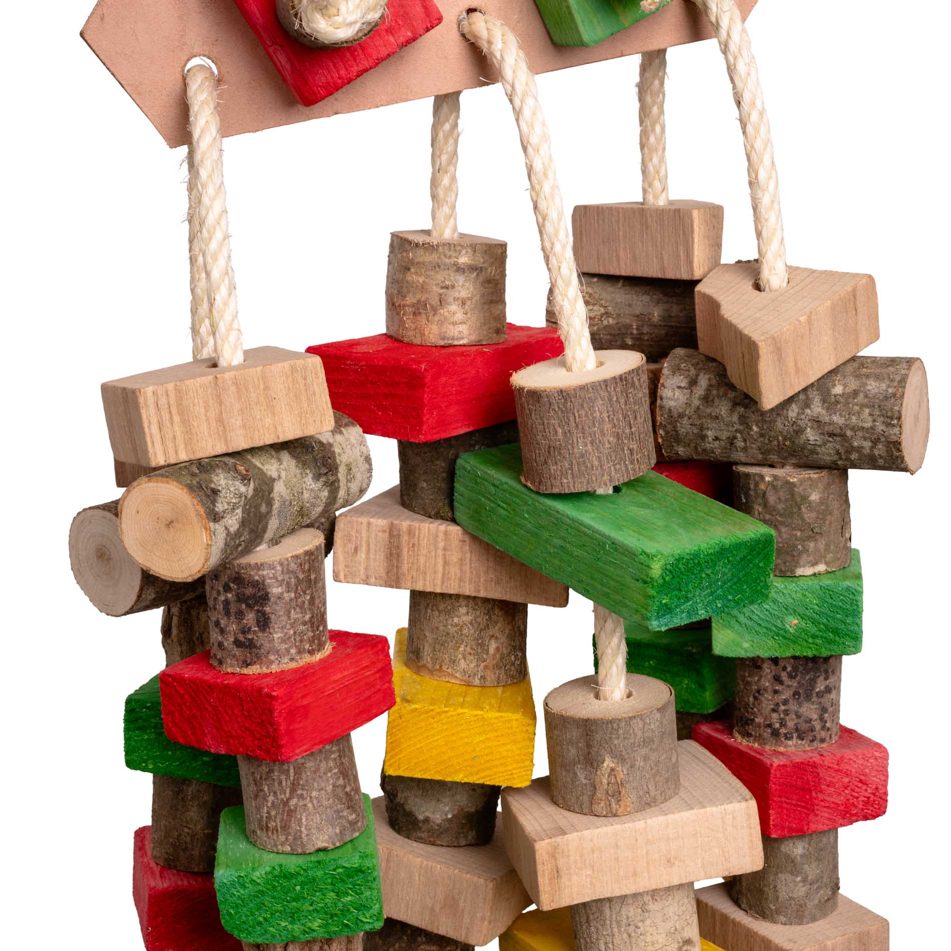 rico-s-futterkiste-lederdreieck-papageienspielzeug-sisal-holz image 3
