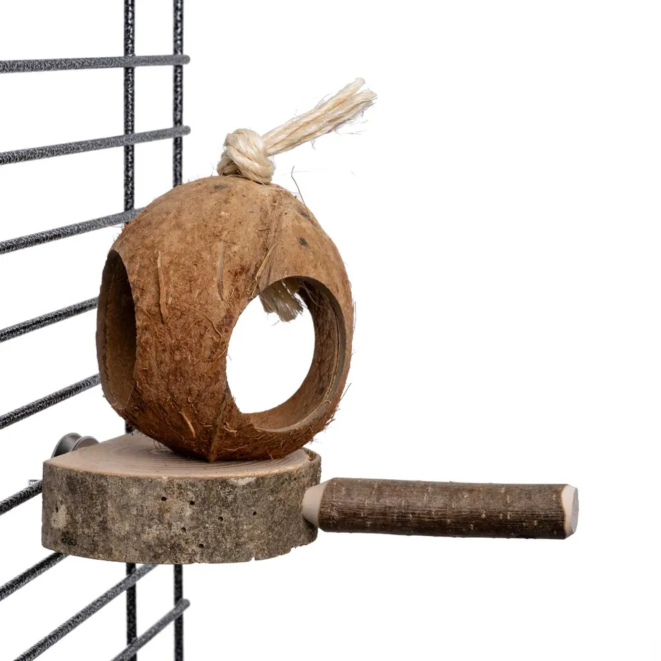 rico-s-futterkiste-wellensittich-kokosh-tte-sittichspielzeug-mit-sitzstange image 1