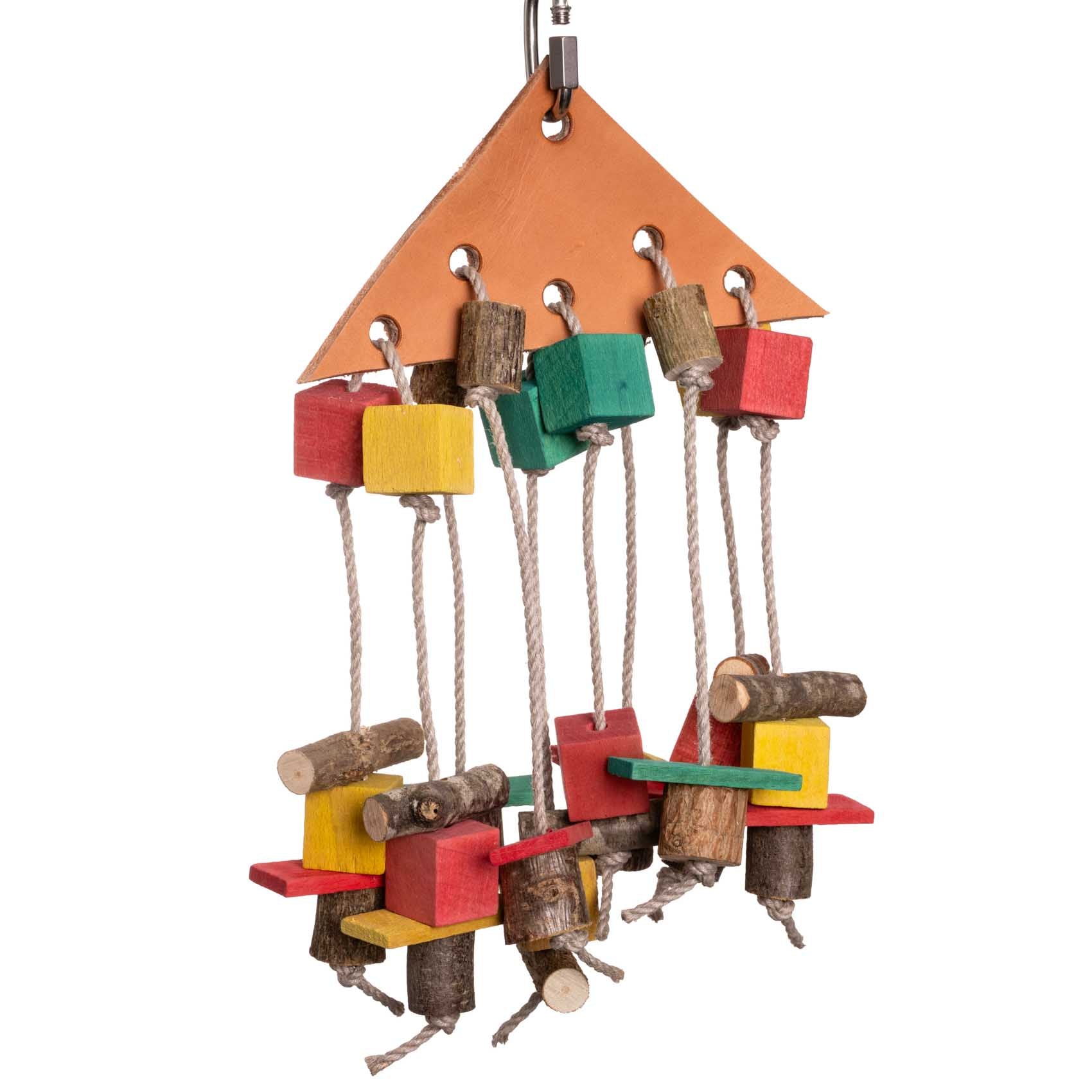 rico-s-futterkiste-lederdreieck-vogelspielzeug-sittiche-hanf-holz image 1