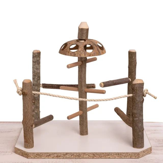rico-s-futterkiste-klettergarten-sittich-freisitz-holz-mit-kokosdach image 1