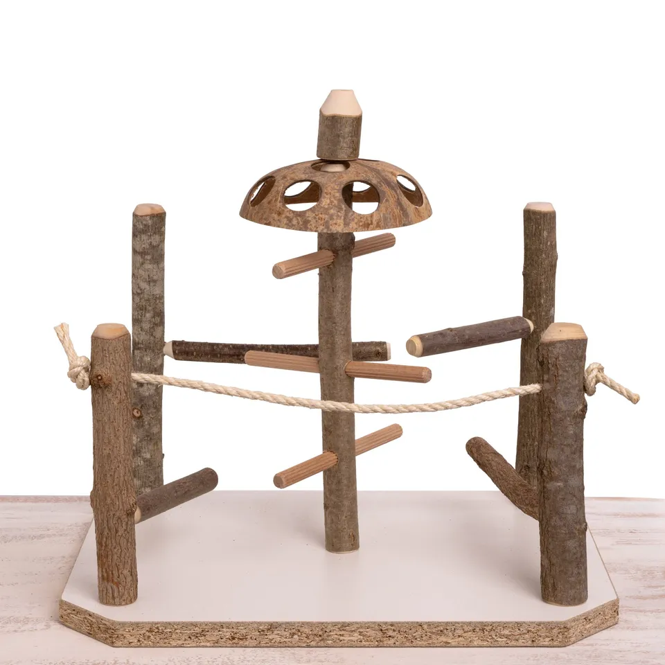 rico-s-futterkiste-klettergarten-sittich-freisitz-holz-mit-kokosdach image 1